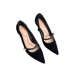 Kelly & Katie Soniah Women's Pumps Black Velvet Pearl Strap Pointed Toe Heels 8